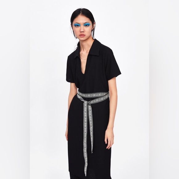 Zara Textured Midi Dress with Printed Belt - Picture 4 of 4
